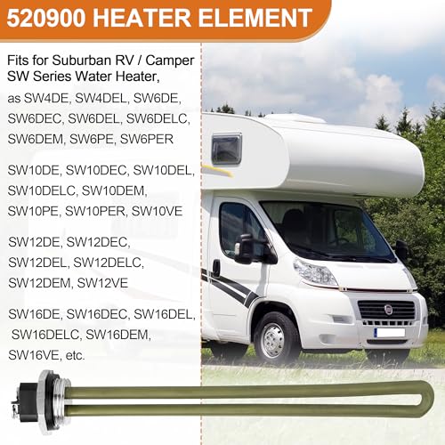 Image of 520900 RV Water Heater Element for Suburban SW Series Electric Water Heater, 520789 232794 Heating Element Replacement RV Water Heater Parts SW12DE, SW10DE etc Water Heater- 1440W 120V RV Element