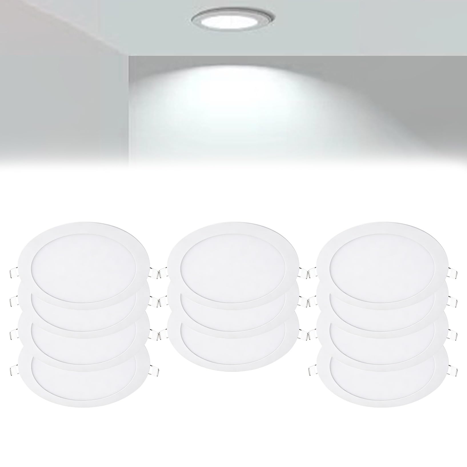 VOGHMOLD 18W Ultra Slim LED Downlight 9 inch, 6000K Recessed Ceiling Light, Cut Φ205-210mm, AC85-265V Flush Mount Spotlights Aluminum Round Panel Lights for Office Hallway, 11 Pack