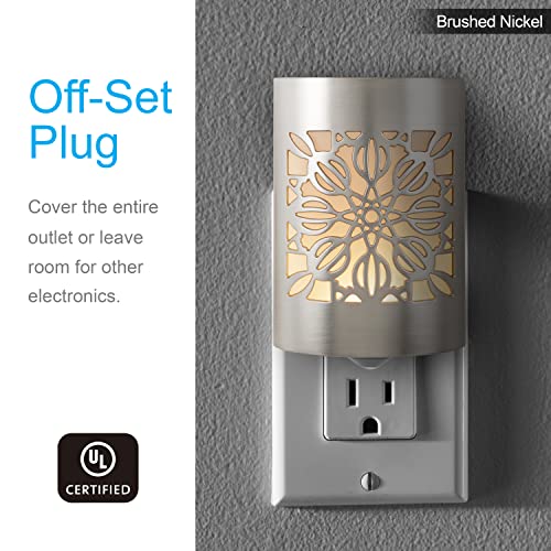 Image of GE CoverLite LED Night Lights Plug into Wall 2-Pack, Plug in Night Light, Dusk to Dawn, Warm White, Auto-On /Off, for Adults Kids Room Bedroom Bathroom Hallway Kitchen 87942 Brushed Nickel | Floral