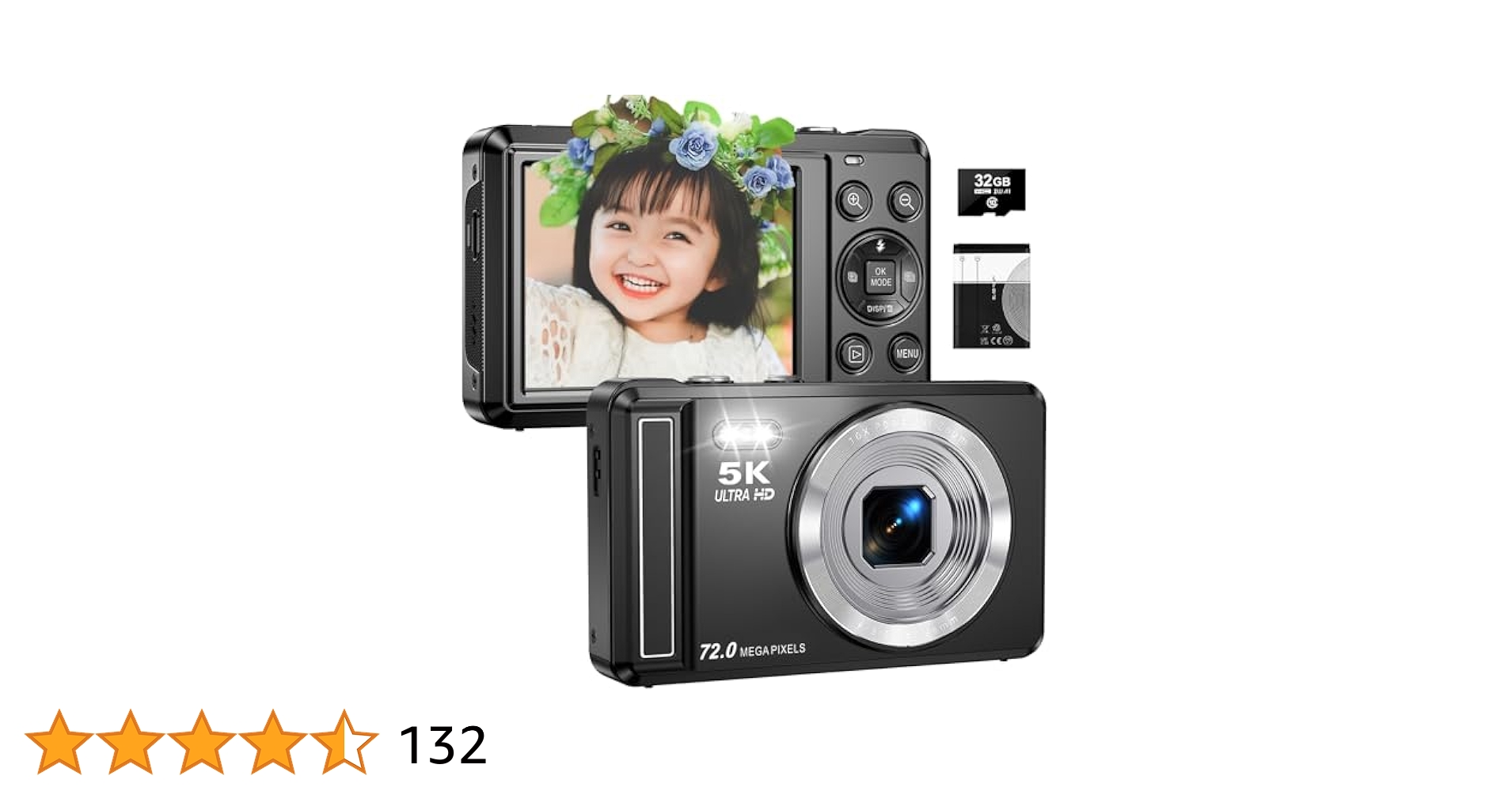 デジカメ 5K録画 7500万画素 Wi-Fi 回転可能 デジタルカメラ 5K 録画 デジカメ 7500万画素 Wi-Fi SD付 自撮り 小型 軽量