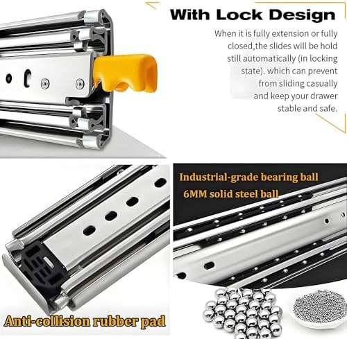 1 Pair Full Extension Drawer Slides Rails 10 22 34 58 60 72 80 Inch 500 LB Load Capacity Heavy Duty Drawer Glides with Lock Side Mount Ball Bearing(72 inch)