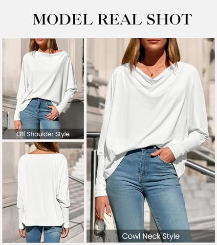 Okiwam Women's Fall Tops Long Batwing Sleeve Shirts Boat Neck Off The Shoulder Loose Tunic Blouses 2025 Fashion Clothes