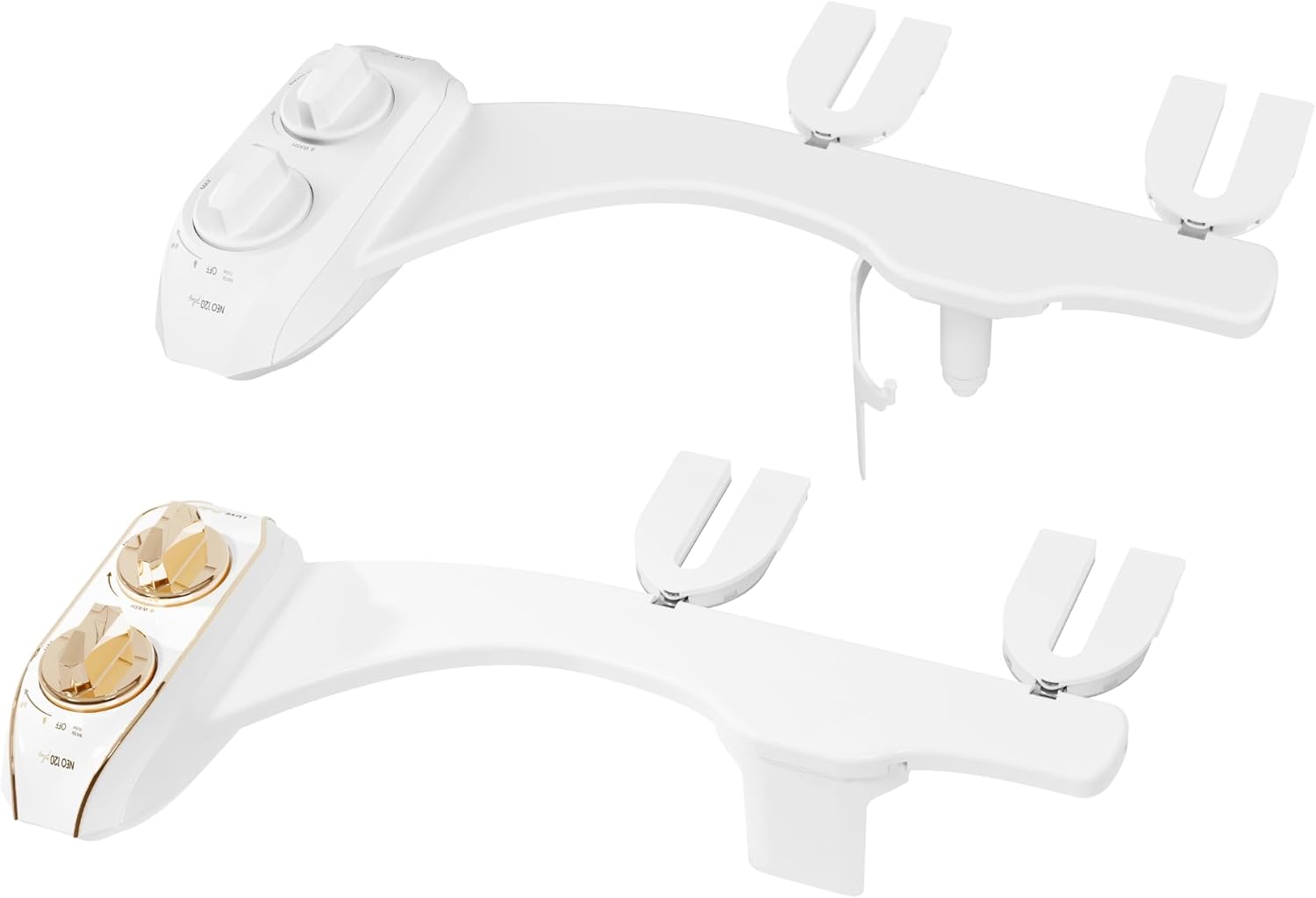 LUXE Bidet NEO 320 Plus - Value Pack of 2 - Patented Bidet Attachments with Innovative Hinges to Clean, Slide-in Easy Install, Advanced 360° Self-Clean, and Temperature Controls (White