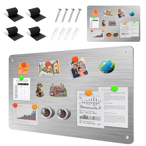LUPATDY Tableau Magnétique Mural, 43 x 30cm Plaque Aimantee pour Magnets, Metal Tableau D'affichage Magnétique Pour Cuisine, Bureau, Réfrigérateur - Argenté