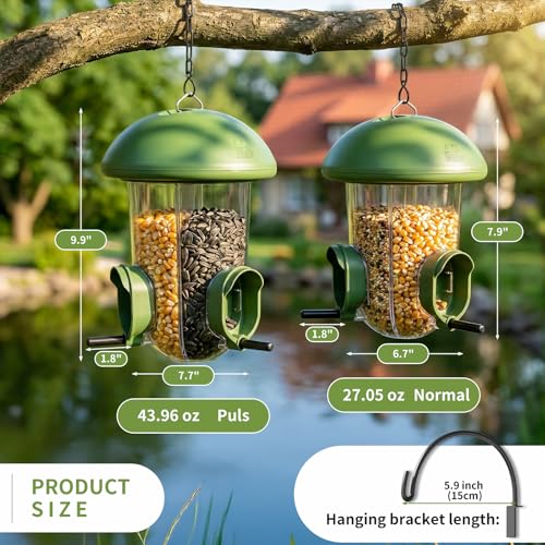 LONA Bird Feeders for Outdoors Hanging – 3 Separate Compartments, 3 Feeding Ports, Weatherproof Dome & 3 Ways to Hang, Large Capacity for Cardinals/Finches (Green - Image 4