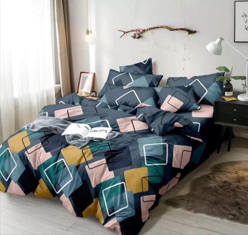 Image of 250 TC Premium Cotton Feel Elastic Fitted Double King Size Bedsheet with 2 Pillow Covers |78 inch x 72 inch| Fits up to 6-Inch Mattress |MT