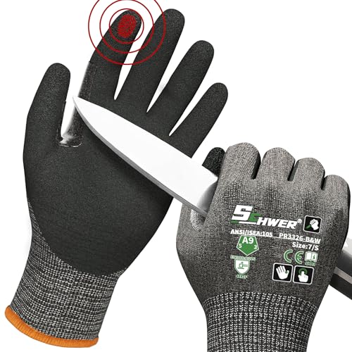 Schwer ProGuard Highest Level Cut Resistant Work Gloves PR3326 for Extreme Protection，ANSI A9 Cut Gloves with Reinforced Thumb, Non Slip, Breathable, Durable, Touch-screen, Black 1 Pair（S）