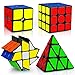JQGO Speed Magic Cubes Set 2x2 3x3 Pyraminx Fenghuolun, 4 Pack Puzzle Cubes Rompecabezas Cubo Mágico PVC Pegatina para Niños y Adultos