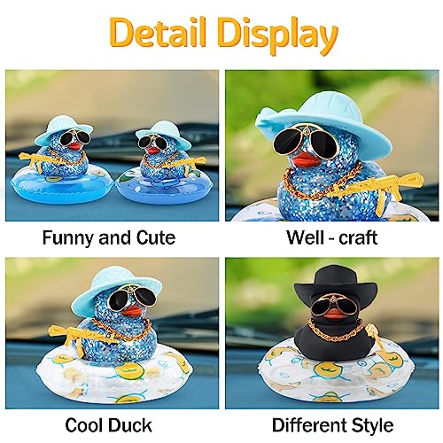 Image of wonuu Car Ornament Rubber Duck, for Car Dashboard Decoration Accessories with Hat Swim Ring Necklace Sunglasses, A Black&Black Cowboy Hat&Transparent