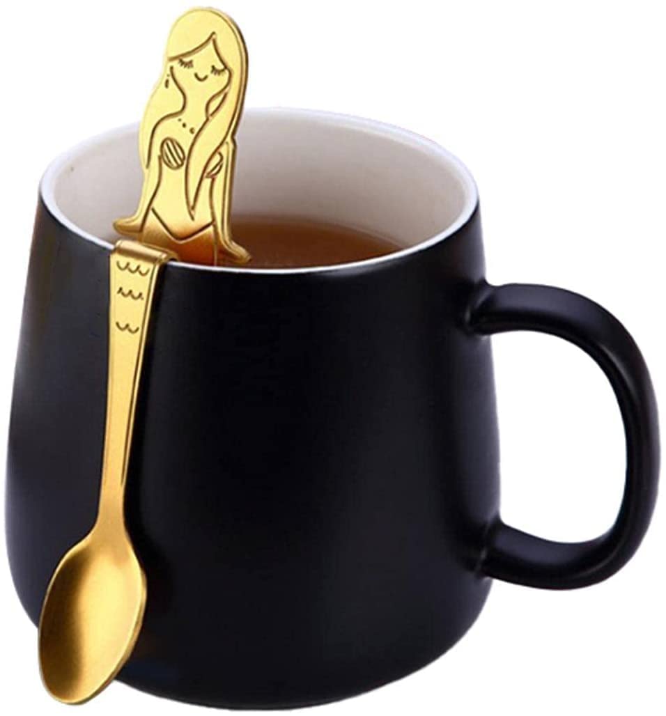 Loffel Kreative Edelstahl hängende Meerjungfrau-Kaffee-Löffel-Dessert-Eiscreme-Löffel-Candy Teelöffel-Küchen-Besteck Geschirr Geschirr(Gold)