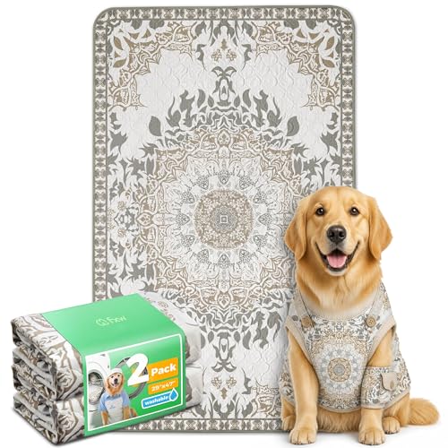 Image of FXW Washable Pee Pads for Dogs, Puppy Pads with Super Absorbent, Specifically Designed for 48inch Cages, 29 inch x 47 inch Rectangle, Boho, 2 Packs