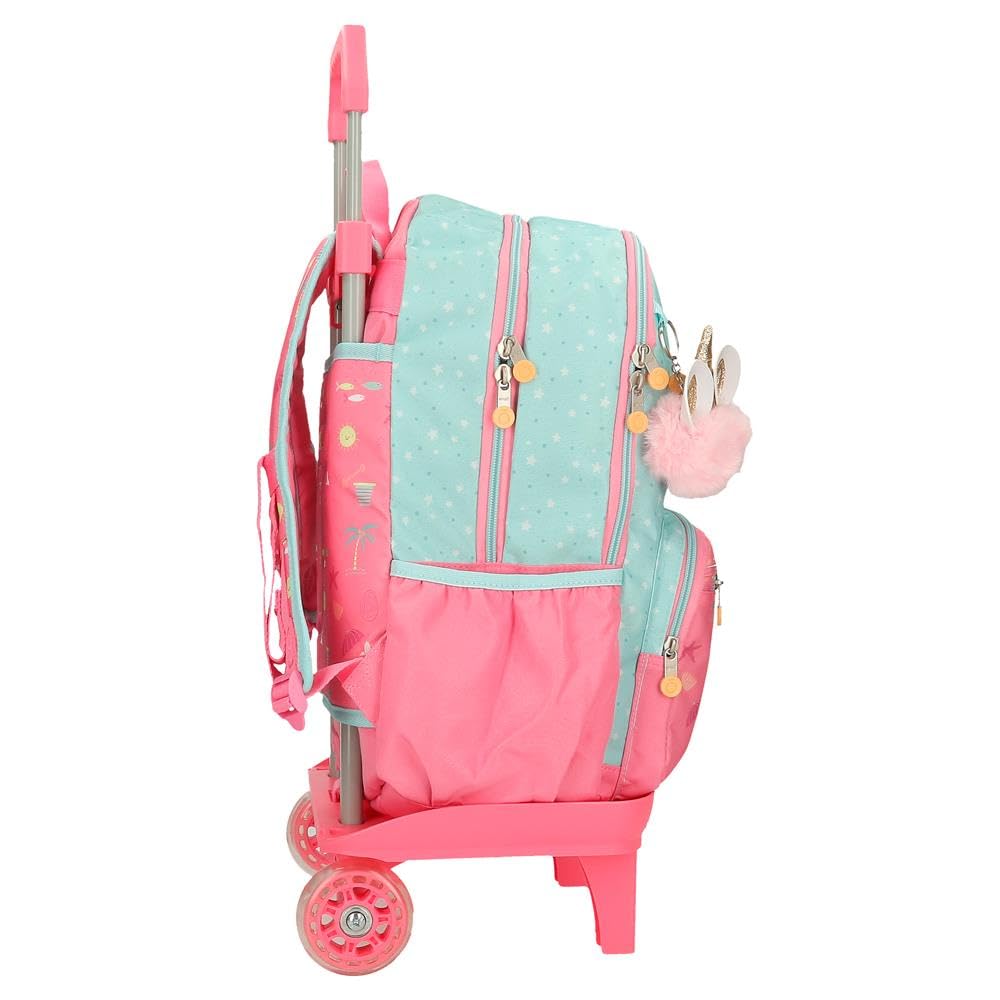 Enso Magic Summer Zaino per bambini, zaino per la scuola, realizzato in poliestere, ruote doppie a rotazione multidirezionale, molteplici modi di usarlo, rosa e blu, multicolore, 32x44x17 cms, Zaino