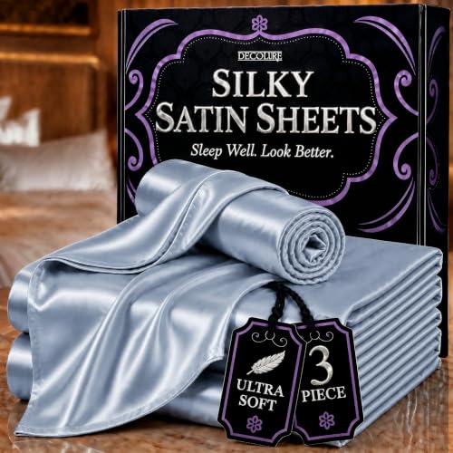 Image of DECOLURE Satin Sheets Twin Size | Softer Than Silk | Luxury 3 Pc Bed Set
