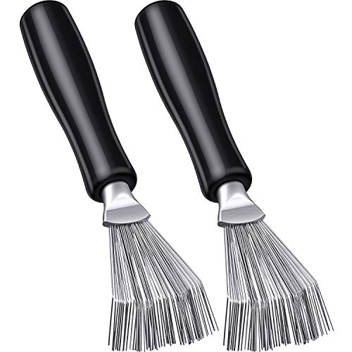 2 Pieces Hair Brush Cleaner Cleaning Tool Comb Cleaner Hair Brush Cleaner Comb Brushes Mini Hair Dirt Remover Brush with Metal Wire Rake Wooden Handle for Home and Salon Use (Black)