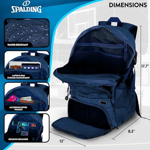 Image of Spalding Basketball Backpack Sports Bag | Large Black Backpack with Shoe and Ball Compartment | Gifts for Basketball Players