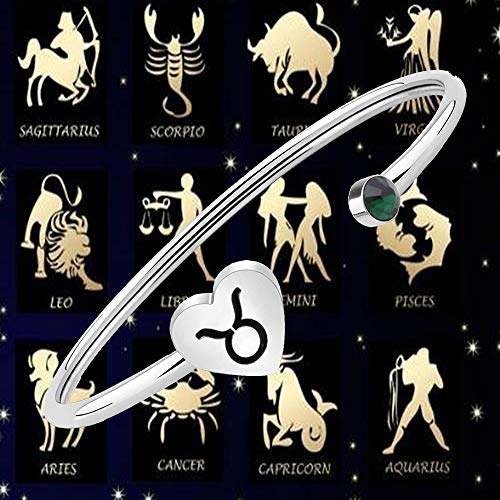 Image of Zodiac Birthstone Bracelet Jewelry Open Cuff Bracelet with Birthstone Birthday Gift for Her (Taurus)