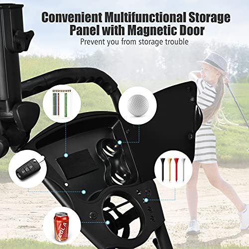 3 Wheel Golf Trolley, Folding Golf Cart with Storage Bag, Umbrella Holder, Foot Brake & Built-in Cooler, Portable Golf Push Trolley - Image 3