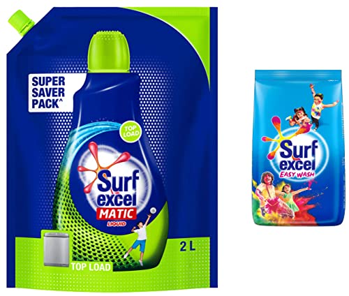 Image of Surf Excel Matic Top Load Liquid Detergent 2 L Refill, Designed For Tough Stain Removal on Laundry in Washing Machines - Super Saver Offer Pack & Surf Excel Easy Wash Detergent Powder, 500 g
