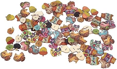 Miniatura 7 de Botones para manualidades, 1.2 pulgadas de largo, lindos animales, coloridos y ligeros, botones de madera para coser, manualidades (animales, 100