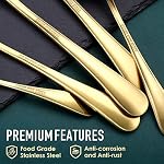 Ustensiles de service d'or, OGORI 8-Piece Ensemble d'argenterie en acier inoxydable poli comprenant la cuillère à servir, la cuillère par fente, le tong de service, le serveur de gâteau, la poche de soupe, la fourchette, la fourche à salade, le couteau à beurre