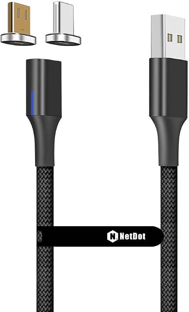 NetDot Gen10 Micro usb and USB-C Nylon Braided Magnetic Fast Charging Cable with Side LED compatible with Android Device(1m/1 pack black)