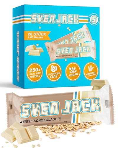 Sven Jack (Energy Cake) Haferriegel Weiße Schokolade 20x 65g I Original Haferflocken Energieriegel I Veganer & Laktosefreier Haferriegel I Langkettige Kohlenhydrate & wenig Zucker I Müsliriegel