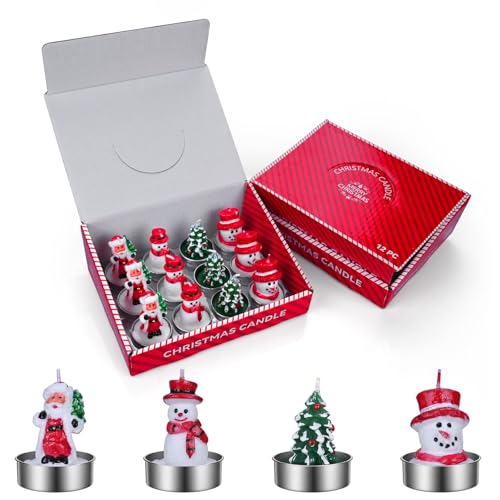 Weihnachtskerzen Set 12er von MMOBIEL – Dekorative Unparfümierte...