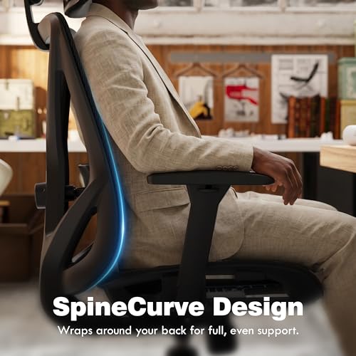 Image of ELABEST T23 Ergonomic Mesh Office Chair, High Back Computer Desk Chair, Breathable AirMesh with Dual-Move Lumbar Support, 3D Armrests & Headrest, Tilt Lock,Big and Tall for Home Office(Onyx)