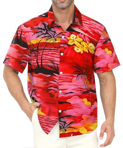 Gavliuu Hawaii Hemd Männer, Klassisches Herren Kurzarmhemd mit Blumen Druck, Leicht und Bequem als Freizeit und Urlaub Shirt