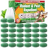 Rodent Mole Repellent for Indoor Outdoor - Peppermint Essential Oil Extra Strength for Mice Rat Mouse Bug Spider Roach Repellent Pouches, Moth Balls Pest Control Natural Home Safe 32 Packs