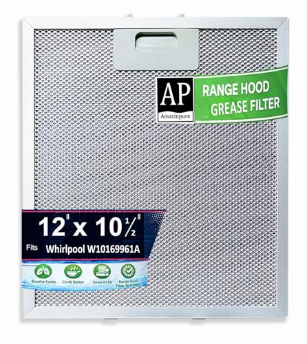Amazinpure W10169961A 10.5 x 12 in (267 x 305mm) Free Standing Range Hood Grease Filter Compatible with Whirlpool Range Hood W10870878, W10875058, W10833076, W10169961, 8190858, W11245983