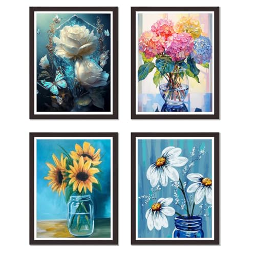 Image of 4 Pack Flower Stamped Cross Stitch Kits - Flower Embroidery Kits for Beginners Adults,11 CT Patterns Dimensions Counted Cross Stitch Kits Arts Craft Kits 12x16inch