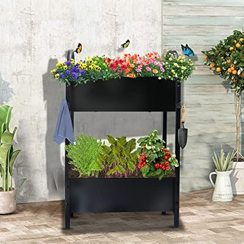 Fleecy day Raised Garden Planter Beds/Raised Planter Box Garden Bed with Legs, Outdoor Elevated Garden Planter Box Stand Bed for Vegetables Flower Herb Patio Cover