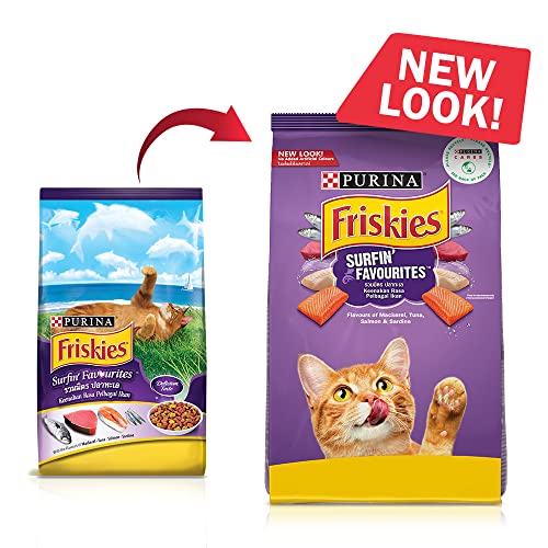 Image of Purina Friskies Purina FRISKIES Surfin' Favourites Adult Cat Food, Mackerel Tuna Salmon & Sardine Flavours, 450g Pack, 450 g