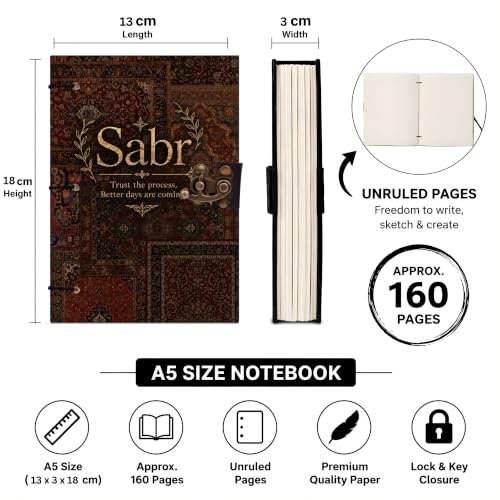 Image of English Sabr Diary Notebook 7x5 Inch 160 Pages Unruled Journal for Writing