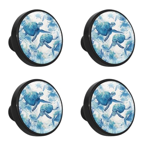NUEAHEDN 4 PCS Turtle Art Cabinet Knobs, Bathroom Drawer Pulls Handles, Round Dresser Knobs Door Knobs for Kitchen Cupboard Nursery Wardrobes