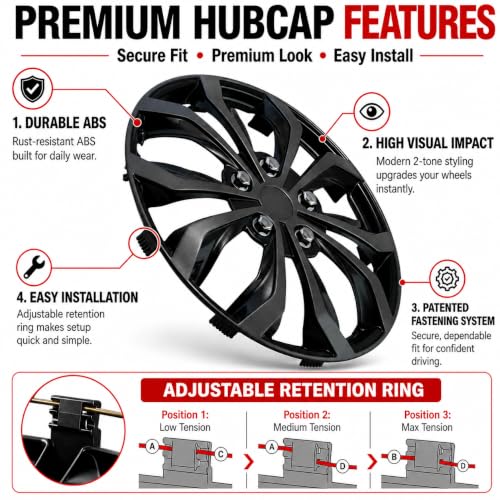 Image of LYDS Spyder BGM Black & Gunmetal Gray Universal 16 inch Premium ABS Hubcap Wheel Cover Replacement Set of 4 - AWC-16GB