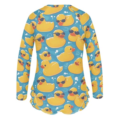 ALAZA Duck Blue Yellow Girls One Piece Swimsuit Long Sleeve Rash Guard Swimsuits UV 50+ Swimwear Zipper3