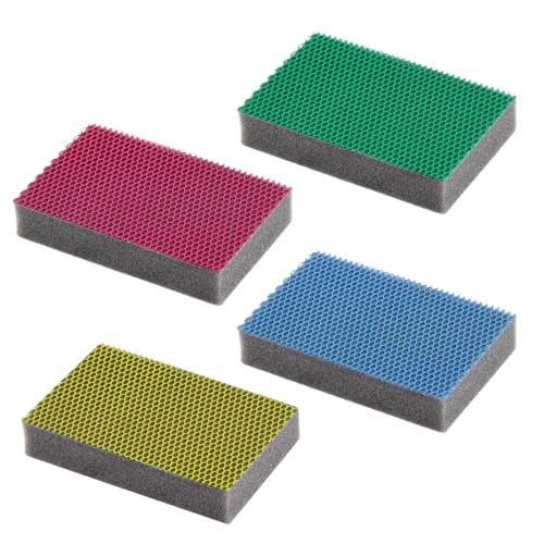 MAYA Estropajo Profesional EVO XL para Todas Las Superficies. Limpia sin Rayar. No Deja Restos de Fibras. Lavables a Máquina. Dimensiones 9x13,5x2,6 cm. Pack 4 Unidades (Azul, Rojo, Verde y Amarillo)