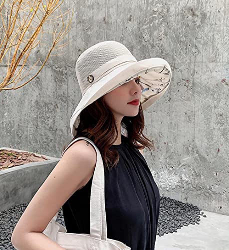 Women's Mesh Sun Hats Summer Uv Protection Wide Brim Beach Fishing Cap (Beige) #TOP1