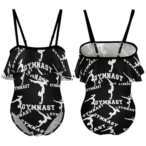 Gymnast Gymnastics Silhouette Printed Girls' One Piece Swimsuit Cute Beach Swimwear Quick Dry Bathing Suit3