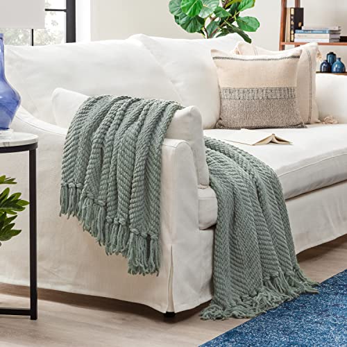 Chanasya Textured Knit Throw Blanket With Tassels - Soft, Cozy Blanket For Couch, Bed, Living Room - 50" X 65” - Tan Sage #TOP4