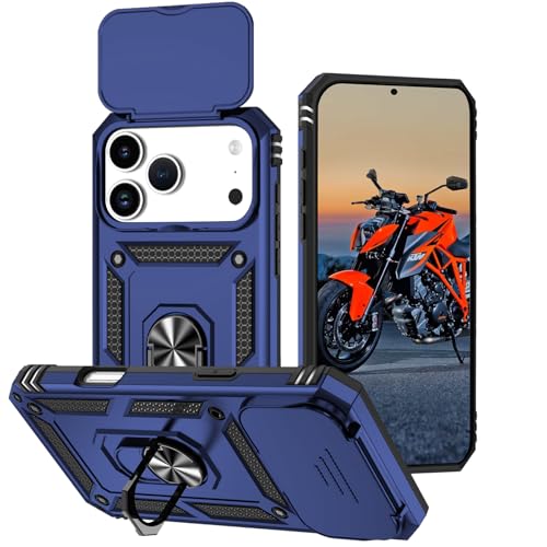 WeiCase Funda para iPhone 17 Pro MAX 5G, Tapa Deslizante para La Cámara, Armadura Carcasa con 360° Magnético Anillo Soporte Silicona Antigolpes Protectora Carcasa para iPhone 17 Pro MAX,Azul