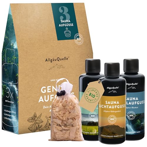 AllgäuQuelle Saunaaufguss Bio 3er Set Sauna Aufgussmittel 3x100ml Saunaduft Aufguss
