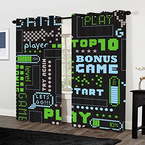 Gaming Curtains For Boys Bedroom Games Curtains Teens Black Green Modern Game Controller Window Curtains - Thermal Insulated Room Curtains For Living Room, 2 Window Curtain Panels #TOP3