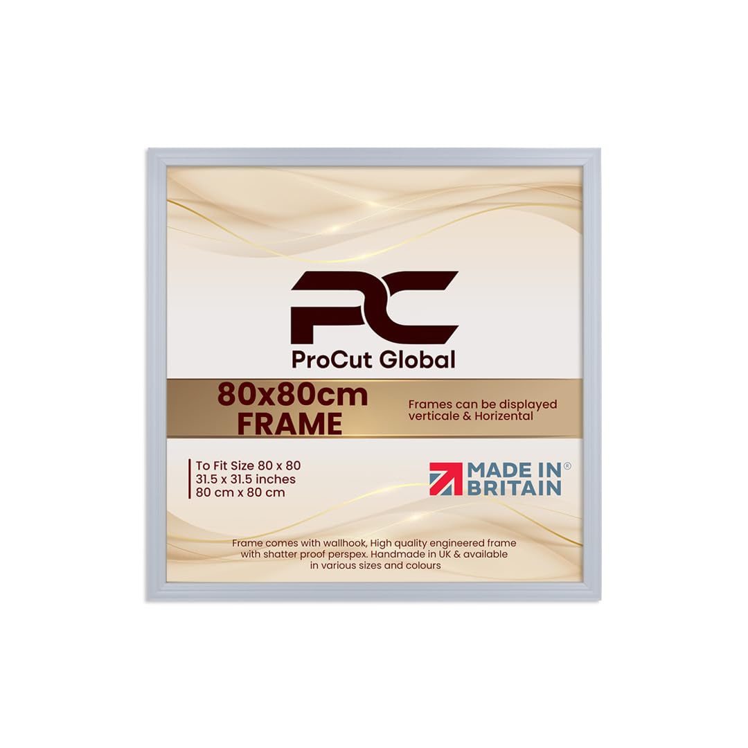 Procut Global 80x80CM Light Grey Picture Frames - Classic Wooden Photo Frame with Shatterproof Perspex for Wall or Tabletop - Perfect for Posters, Certificates & Prints - Sizes & Colors Available