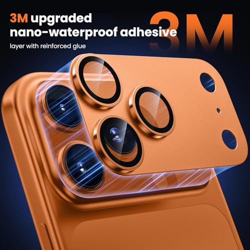 Image of PreCure Camera Protector for iPhone 17 Pro Max, Full Coverage Metal Plate + 9H Tempered Glass, Scratch Resistant, Anti-Bubble, Clear HD Camera Lens Screen Protector Orange