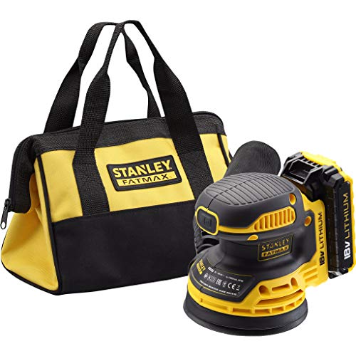 STANLEY FATMAX Ponceuse Excentrique Sans Fil 125 mm Li-Ion 18V 12 000 trs/mn Design Compact avec 1 Sac Collecteur de Poussière 1 Sac De Rangement 1 Batterie 2 Ah 1 Chargeur FMCW220D1-QW