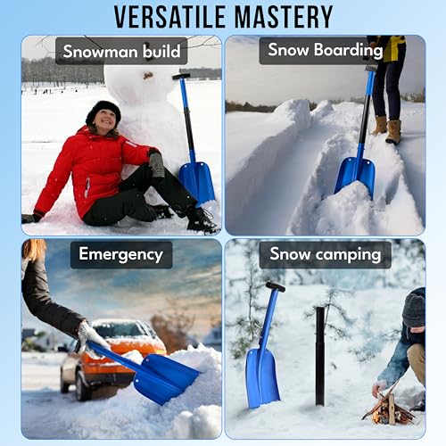 Image of EcoNour 32 inch Multipurpose Snow Shovel for Car Driveway Lightweight Aluminum | Shovel for Snow, Sand, and Garden Use | Heavy-Duty, Foldable 3-Piece Shovel for Car, Home, and Outdoors (Blue)