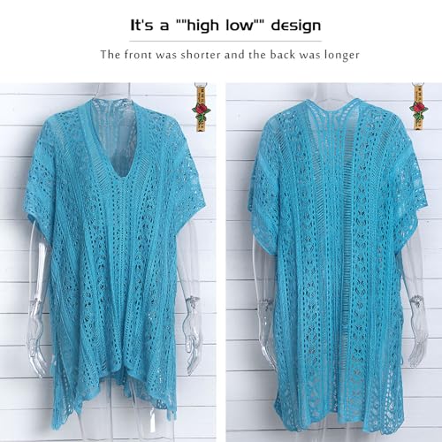 shermie Swimsuit Cover Ups for Women Short Sleeve V Neck Side Slit Loose Casual Mesh Knit Crochet Top4